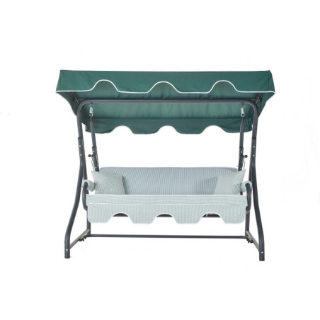Balancelle de jardin 3 places en métal et polyester multicolore 200 x 170 x 110 cm, coussins amovibles