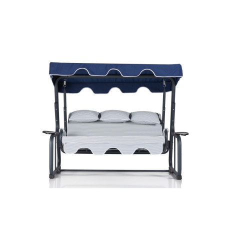 Balancelle de jardin 3 places en métal et polyester bleu multicolore 200 x 165 x 110 cm
