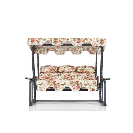 Balancelle de jardin 3 places en métal et polyester multicolore 200 x 165 x 110 cm, charge 240 kg
