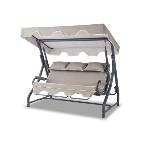 Balancelle de jardin 3 places en métal et polyester anthracite et gris 200 x 165 x 110 cm