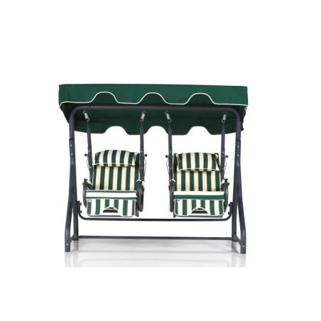 Balancelle de jardin 2 places en métal et polyester blanc, vert et noir 200 x 165 x 110 cm