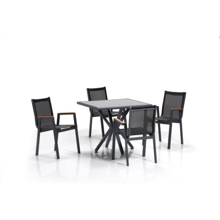 Salon de jardin 5 pièces en aluminium gris et noir avec table et 4 chaises