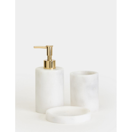 Ensemble de salle de bain 3 pièces en marbre blanc et or avec distributeur et porte-savon