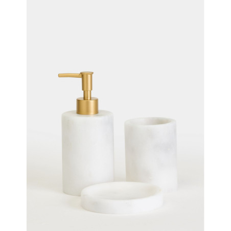 Ensemble de salle de bain 3 pièces en marbre blanc et or mat, fait main