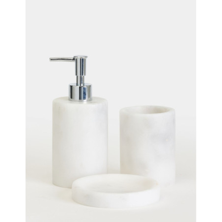Ensemble de salle de bain 3 pièces en marbre blanc et argent, fait main