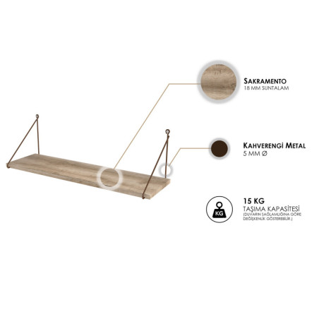 Étagère murale en panneau mélaminé et métal marron 72 x 20 x 20 cm