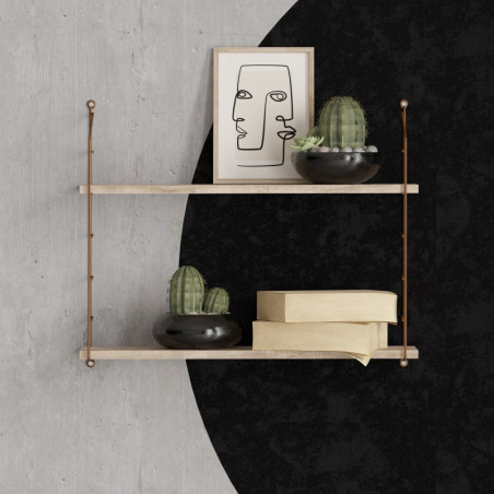 Étagère murale 2 niveaux en panneau mélaminé et métal marron 72 x 58 x 20 cm, style industriel
