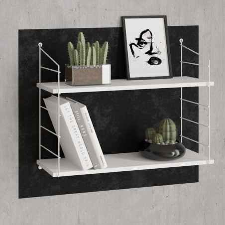 Étagère murale 2 niveaux en panneau mélaminé et métal blanc brillant 72 x 58 x 20 cm