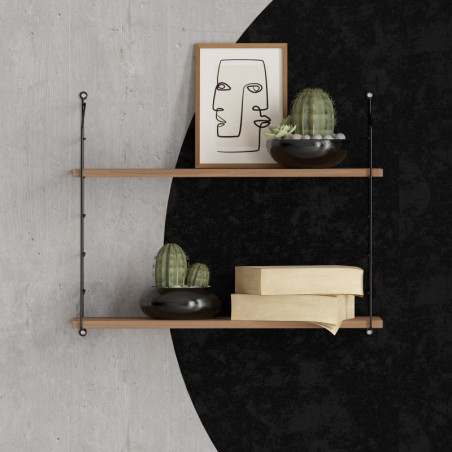 Étagère murale 2 niveaux en panneau mélaminé et métal noyer 72 x 58 x 20 cm, style industriel