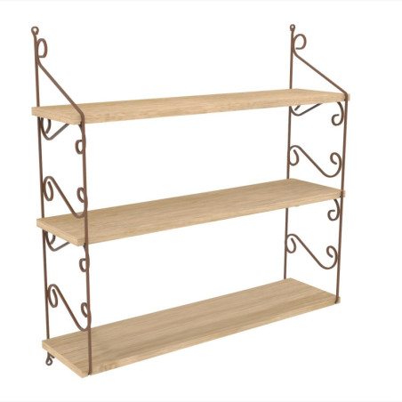 Étagère murale 3 niveaux en panneau mélaminé et métal chêne 72 x 80 x 20 cm