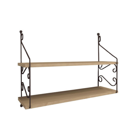 Étagère murale 2 niveaux en panneau mélaminé et métal chêne 72 x 51 x 20 cm