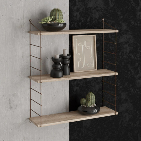 Étagère murale 3 niveaux en panneau mélaminé et métal marron 72 x 85 x 20 cm, style industriel