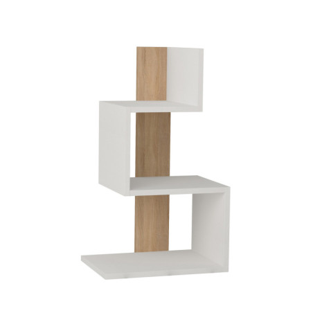 Table d'appoint en panneau mélaminé blanc et chêne 42 x 72 x 30 cm avec étagère