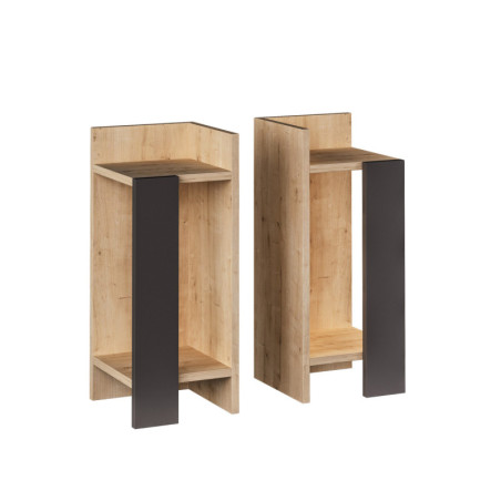 Lot de 2 tables de chevet en panneau mélaminé chêne et anthracite 25 x 60 x 27 cm