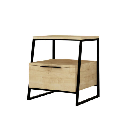 Table de chevet en panneau mélaminé chêne 45 x 50 x 40 cm avec étagère