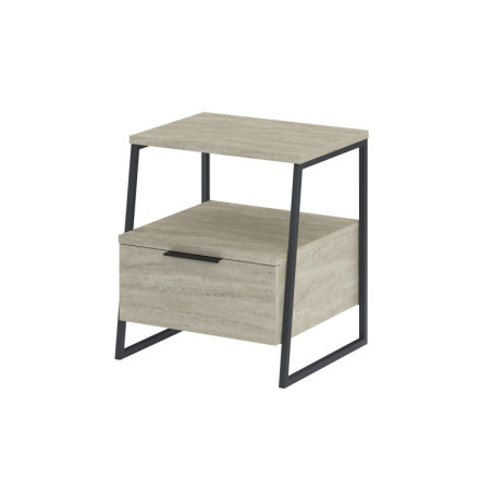 Table de chevet en panneau mélaminé effet travertin 45 x 50 x 40 cm avec étagère