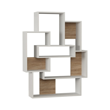 Bibliothèque en panneau mélaminé blanc et chêne 101 x 132 x 22 cm, charge 25 kg par étagère