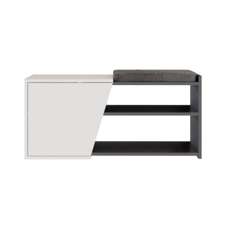 Meuble à chaussures banc en panneau mélaminé et polyester anthracite et blanc 104 cm