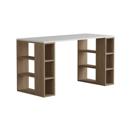 Bureau d'étude en panneau mélaminé blanc et chêne 140 x 75 x 60 cm