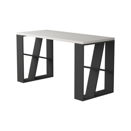 Bureau d'étude en panneau mélaminé blanc et anthracite 140 x 75 x 60 cm