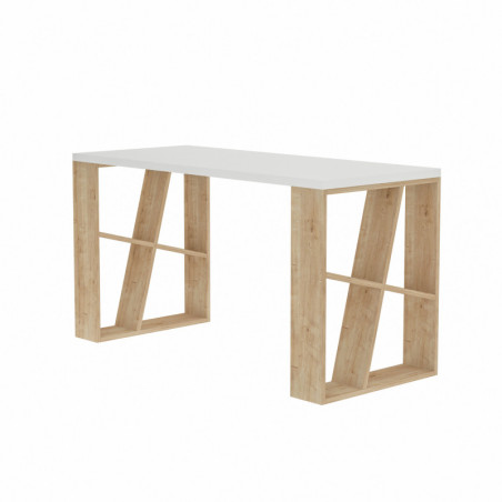 Bureau d'étude en panneau mélaminé blanc et chêne 140 x 75 x 60 cm