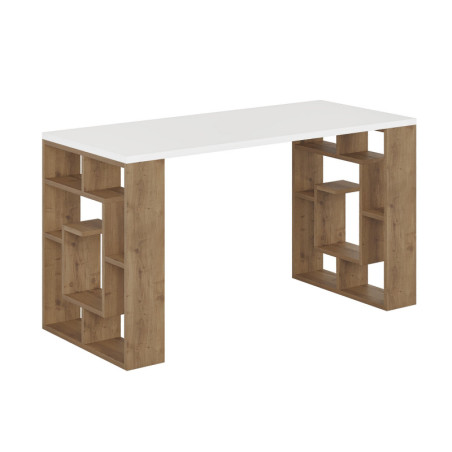 Bureau d'étude en panneau mélaminé blanc et chêne foncé 140 x 75 x 60 cm