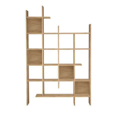 Grande bibliothèque en panneau mélaminé chêne 122 x 188 x 25,5 cm, style scandinave
