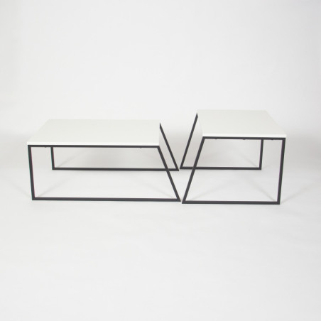 Ensemble de 2 tables basses en panneau mélaminé et métal blanc et noir