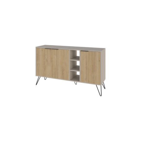 Console en panneau mélaminé et métal effet grès et chêne 142 x 83 x 35,6 cm