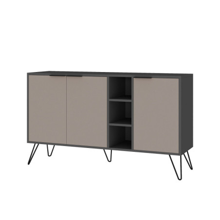 Console en panneau mélaminé et métal anthracite et marron clair 142 x 83 x 35,6 cm