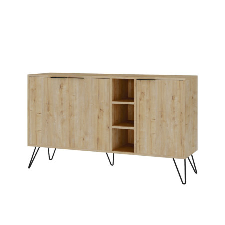 Console en panneau mélaminé et métal chêne 142 x 83 x 35,6 cm
