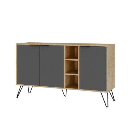 Console en panneau mélaminé et métal chêne et anthracite 142 x 83 x 35,6 cm