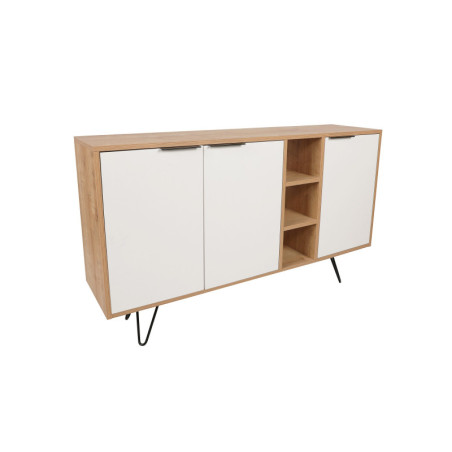 Console en panneau mélaminé et métal chêne et blanc 142 x 83 x 35,6 cm