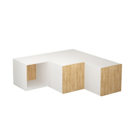 Meuble TV en panneau mélaminé blanc et chêne 90 x 32 x 92 cm