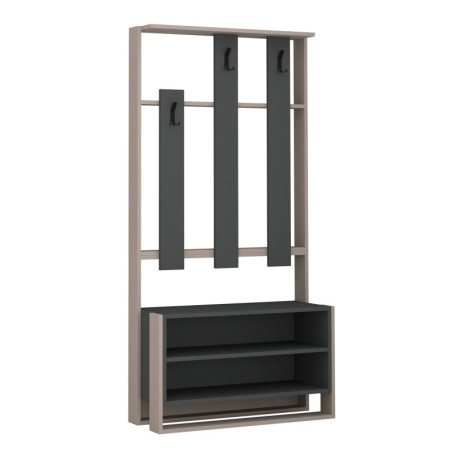 Meuble d'entrée vestiaire en panneau mélaminé moka clair et anthracite 90 x 180 x 36 cm