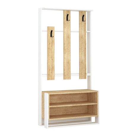 Meuble d'entrée vestiaire en panneau mélaminé blanc et chêne 90 x 180 x 36 cm