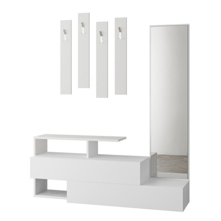 Meuble d'entrée vestiaire en panneau mélaminé blanc avec miroir
