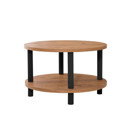Table basse ronde en panneau mélaminé noir et pin Atlantique Ø 70 x 43,7 cm