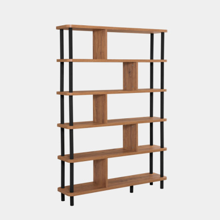 Grande bibliothèque en panneau mélaminé noir et pin Atlantique 120 x 168,5 x 28 cm