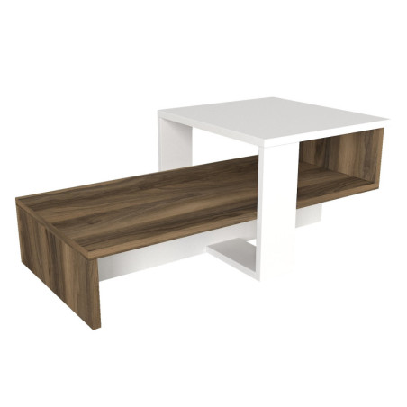 Table basse en panneau mélaminé blanc et noyer 80 x 43,6 cm avec étagère