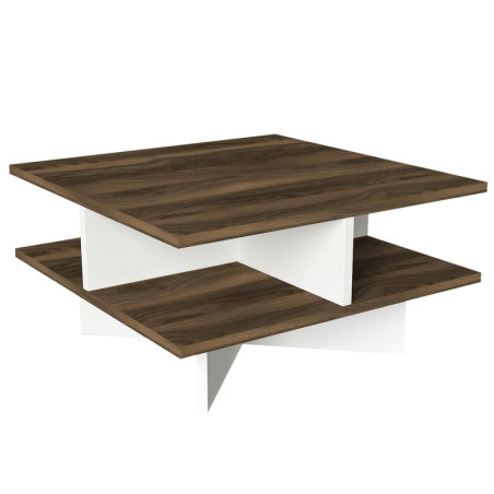 Table basse en panneau mélaminé noyer et blanc 60 x 31,2 x 60 cm