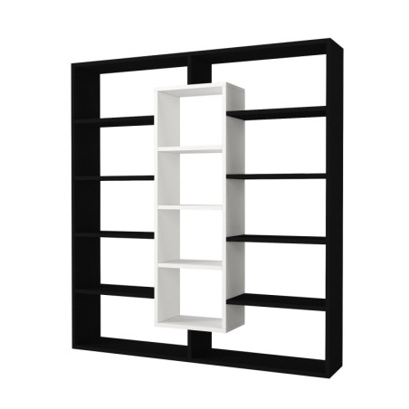Grande bibliothèque en panneau mélaminé noir et blanc 125 x 135,7 x 22 cm