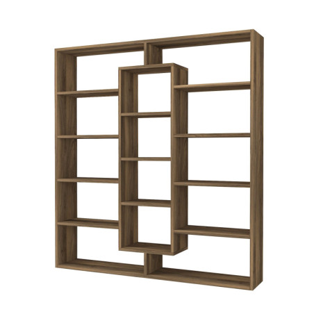 Grande bibliothèque en panneau mélaminé noyer 125 x 135,7 x 22 cm