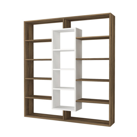 Grande bibliothèque en panneau mélaminé noyer et blanc 125 x 135,7 x 22 cm