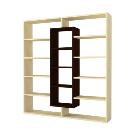 Grande bibliothèque en panneau mélaminé wengé et bouleau 125 x 135,7 x 22 cm