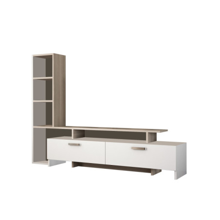 Ensemble meuble TV en panneau mélaminé blanc et Cordoba avec rangements