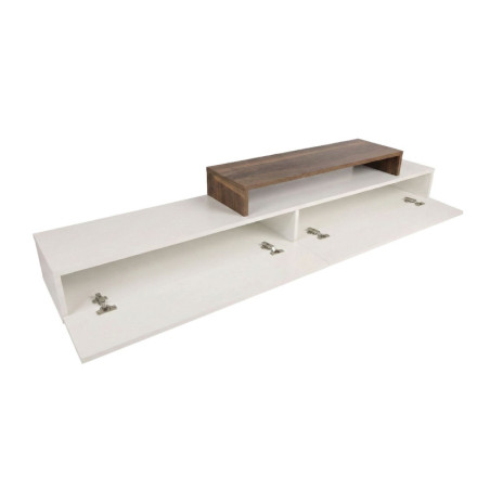 Ensemble meuble TV en panneau mélaminé blanc et teck avec étagère murale