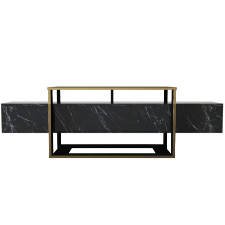 Meuble TV en panneau mélaminé noir et doré 160 x 49,8 x 46,1 cm