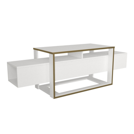 Meuble TV en panneau mélaminé blanc et doré 160 x 49,8 x 46,1 cm