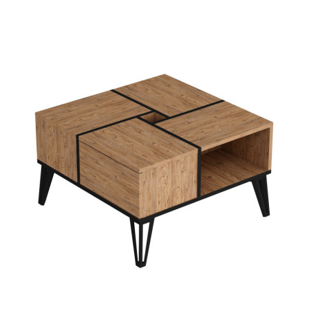 Table basse en panneau mélaminé pin Atlantique et noir 71,8 x 43,8 x 71,8 cm